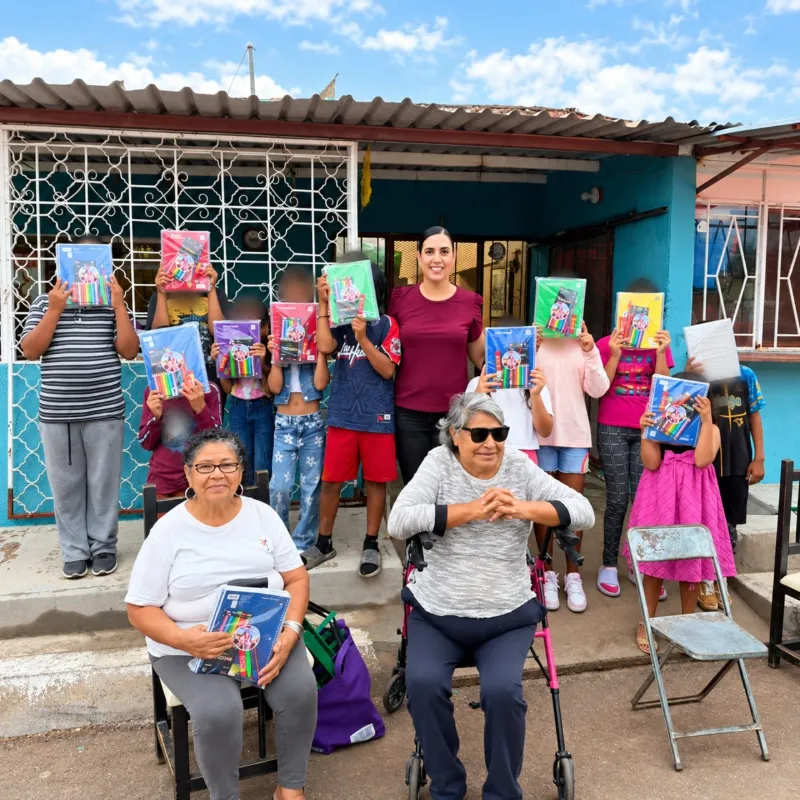 Entrega de paquetes de útiles escolares a familias de Delicias